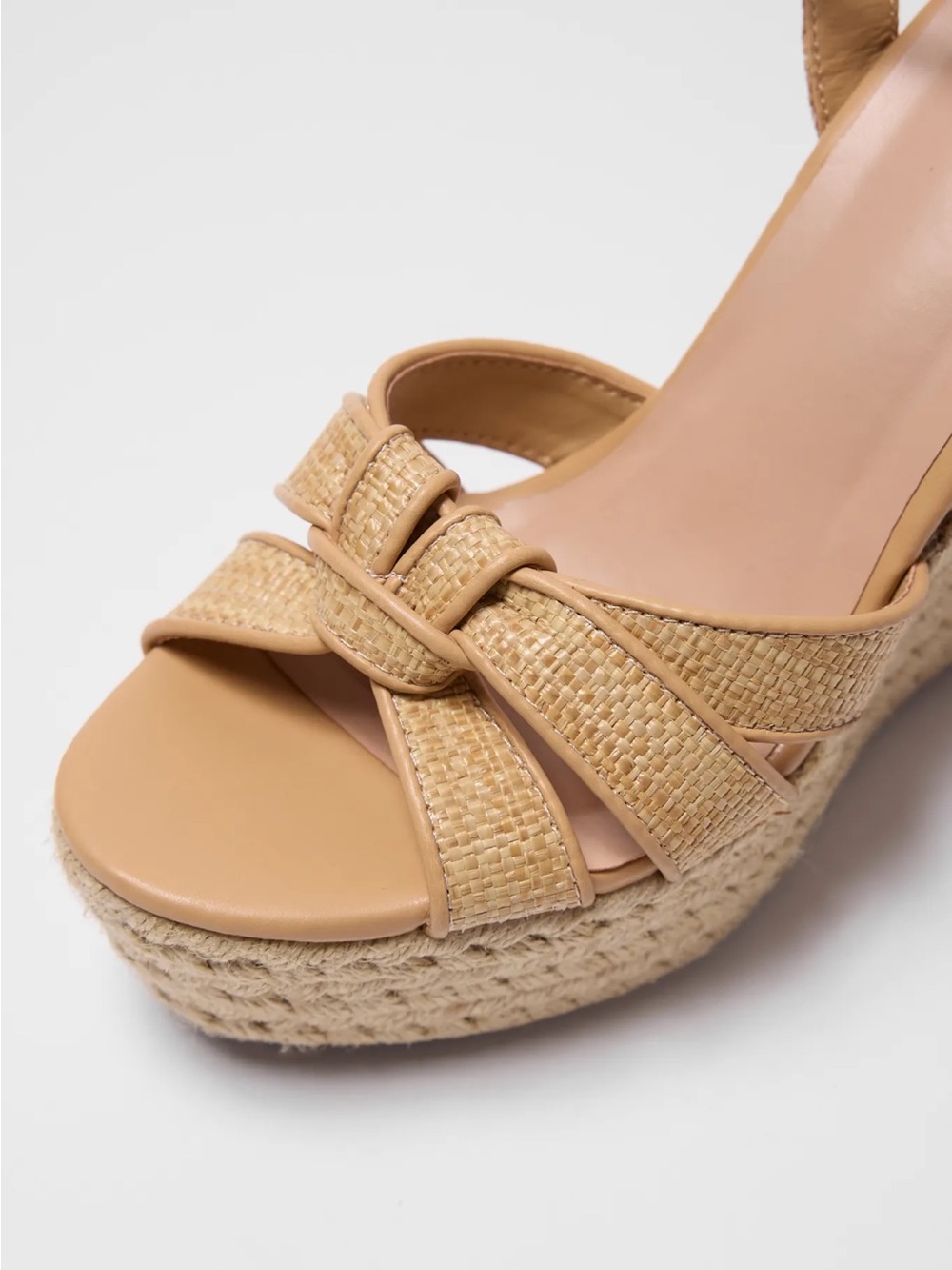 BAMBOO Woven Knot Espadrille Wedge Sandals - Tan